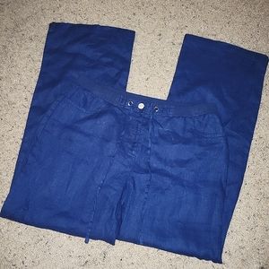 JM Collection Linen 8P Drawstring Pants 8 Petites Navy Blue Straight Leg